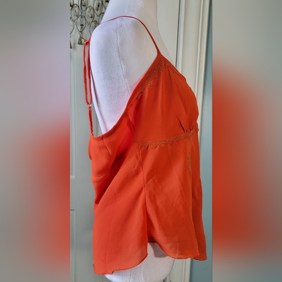 Vintage Y2K Asymetric Empire Tank Women's 12 Orange & Gold Boho New York & Co. - Picture 4 of 11